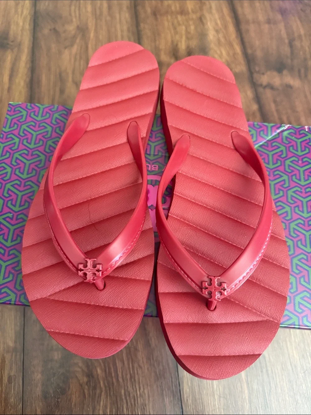 Tory Burch Tory Red Quilted Logo Flip-Flop Sandals